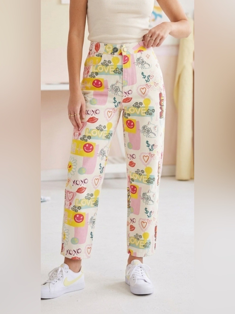 Lyn Around Cat Print Jeans by Colorful High Rise XS / 2